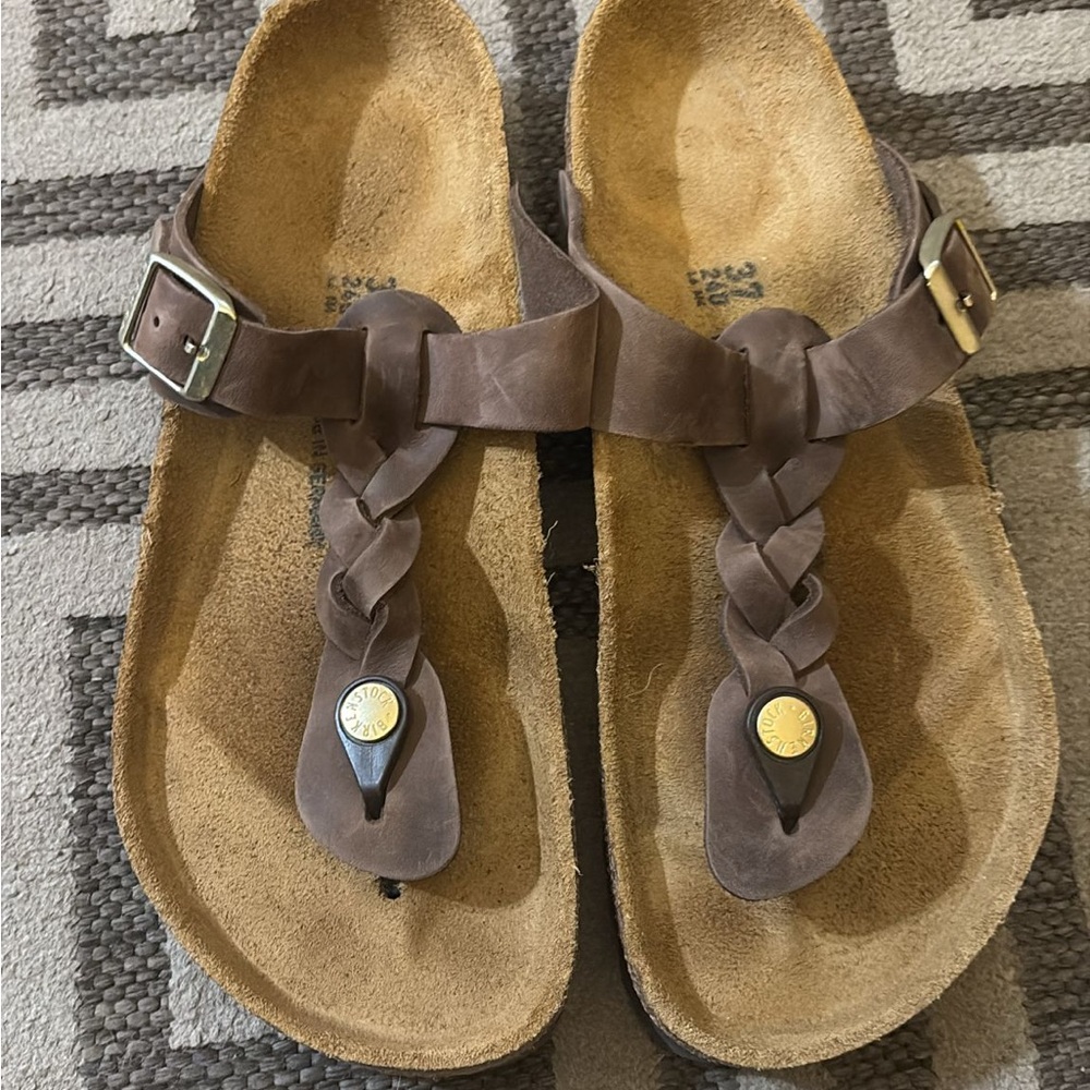 Brown Braided Sandals with Buckle
